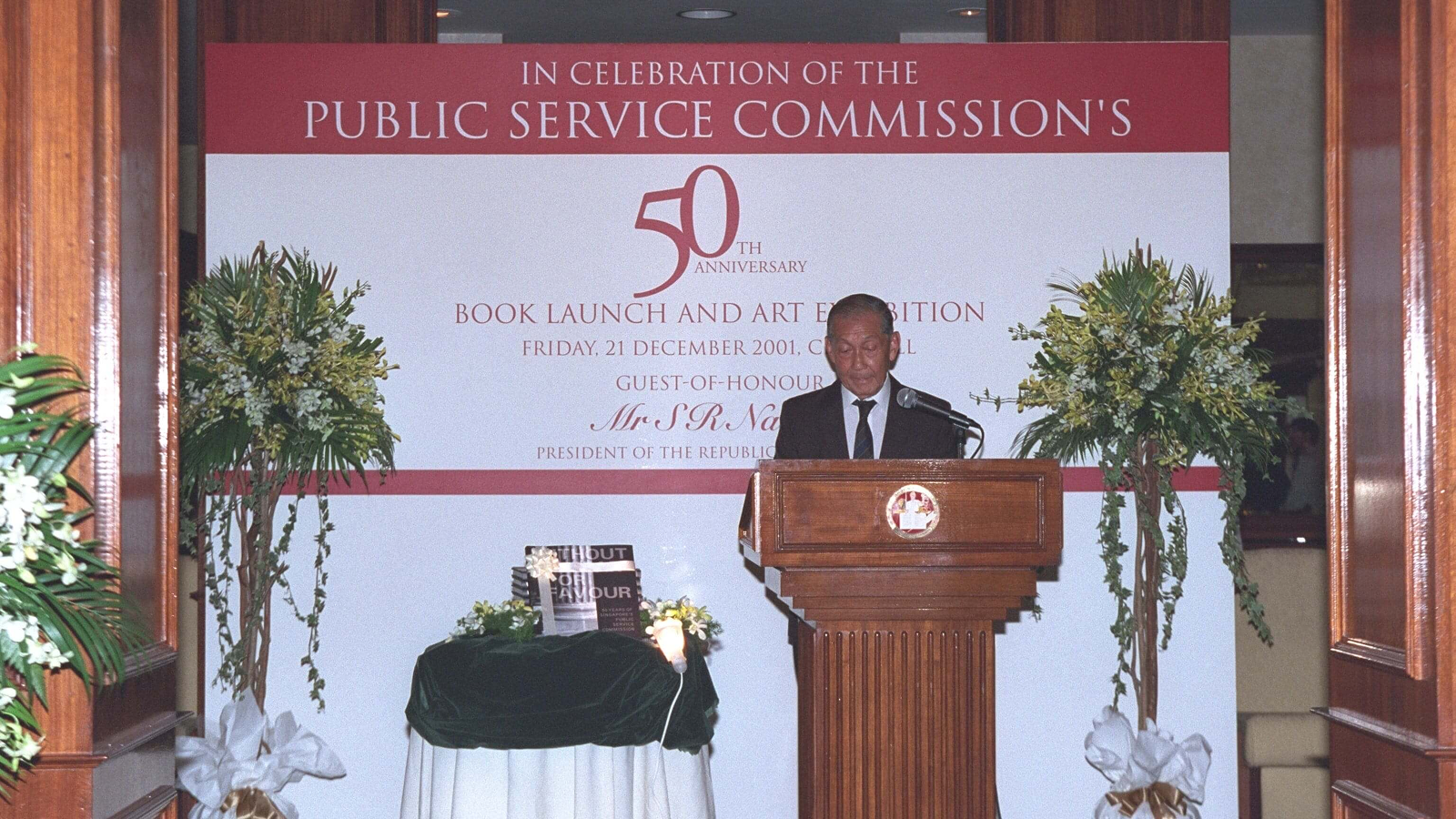 Public Service Commission (PSC) Chairman Dr Andrew Chew speaking during PSC’s 50th Anniversary book launch cum art exhibition held at City Hall Chambers